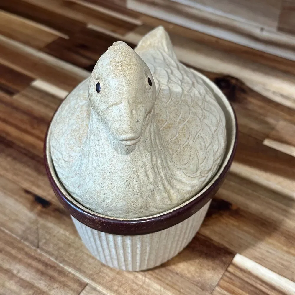 Vintage Pottery Craft Duck Ramikin Lidded Casserole Dish - USA - 6 1/2” x 5”